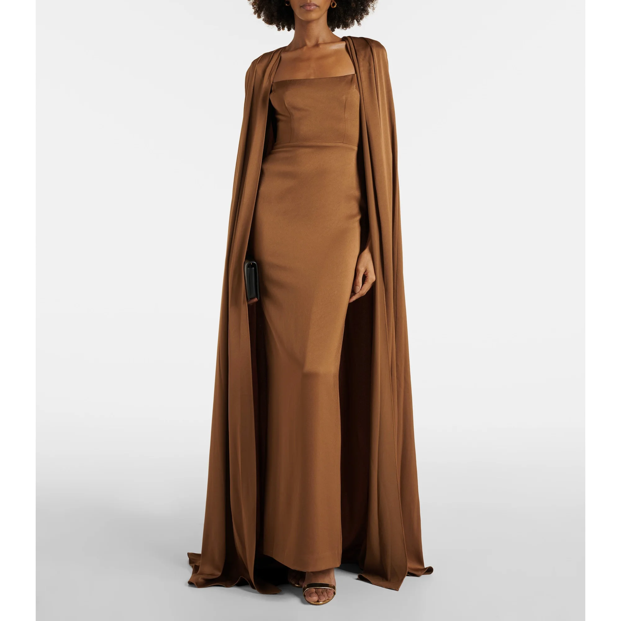 Welove Brown O Neck Evening Dresses with Pleated Cape Shawl Mermaid Formal Occasions Dress Couture New 2024