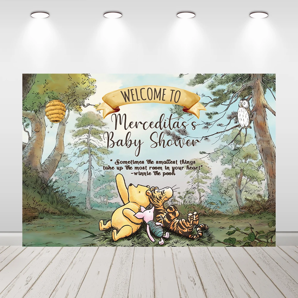 Classic Winnie Bear Baby Shower Backdrop Party Decorations Supplies for Boys Newborn Kids Birthday Background Cake Table Banner