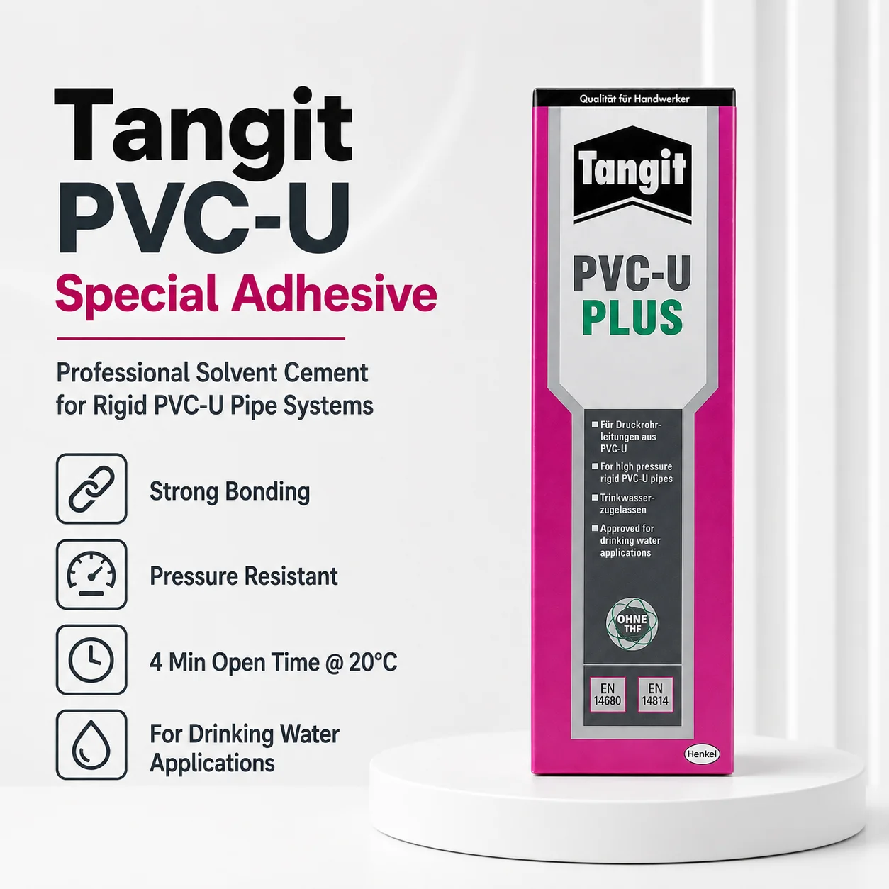 Tangit PVC-U Special Adhesive Strong Solvent Cement for Rigid PVC Pipe Fittings Pressure Water Plumbing Pipe Bonding