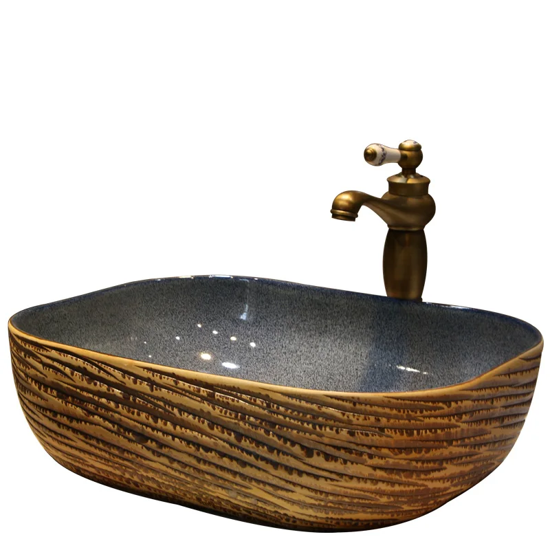 

Large square table washbasin, ceramic creative art washbasin, household bathroom washbasin