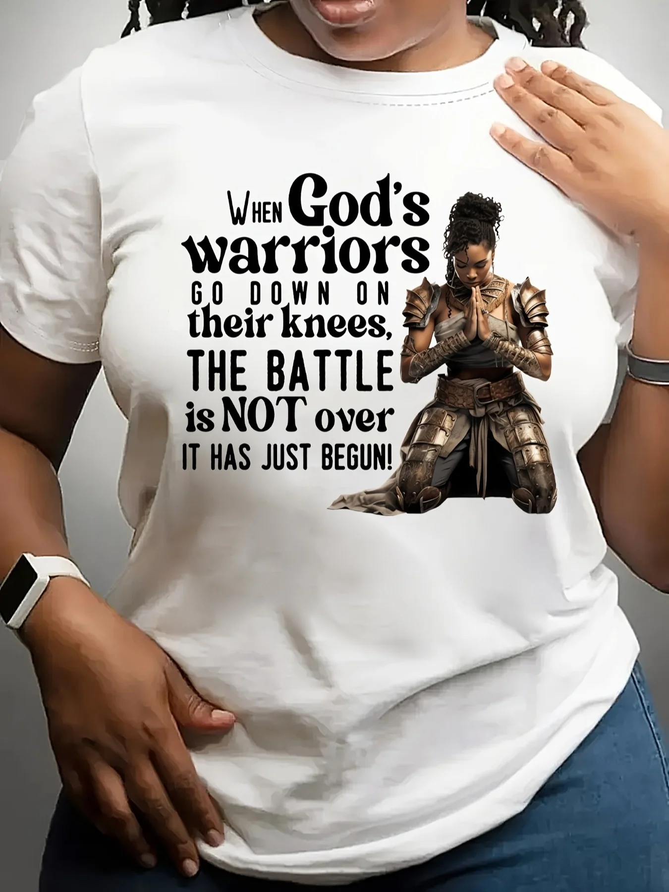When God's Warriors Go Down on Their Knees Women's Tee - Inspirational Christian Graphic  Casual