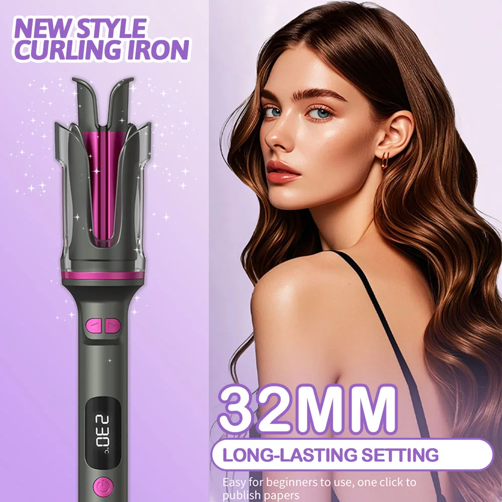 自動カールアイロン 32MM ダブルスロット マイナスイオン ポータブルヘアカーラー 定温 アンチホットスタイラー 旅行用カーラー