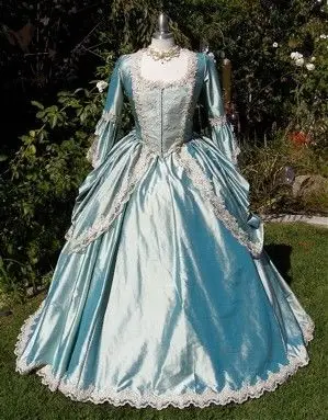 

Vintage Victorian Wedding Dress Medieval Gothic Bridal Gown Luxury Blue Rococo Long Bell Sleeves Appliques Princess Dress