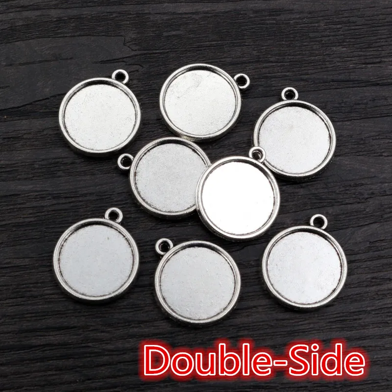 20pcs 16mm Inner Size Antique Bronze And Antique Silver Plated Double-Side Style Cabochon Base Cameo Setting Charms Pendant