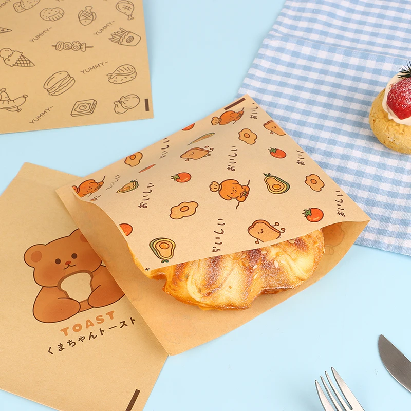 50pcs Cute Cartoon Square Sandwiches Burgers Fries Fried Wrappers Bags Baking Paper Food Packing Pouches