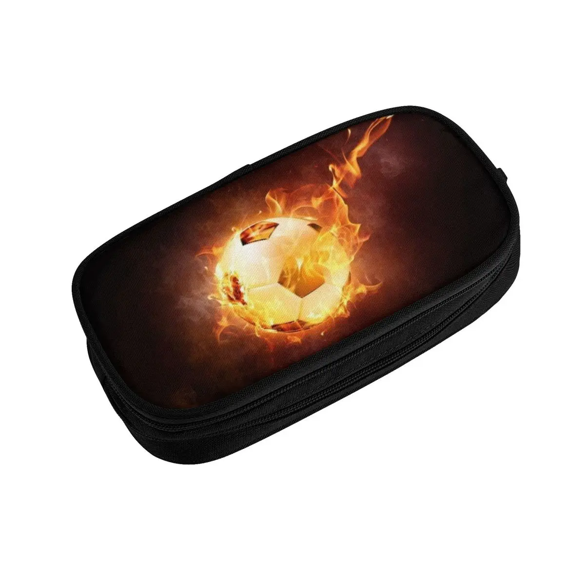 Custom Korean Flaming Football Soccer Ball Pencil Cases for Girls Boys Flames Large Storage Pen Bag Box School Supplies