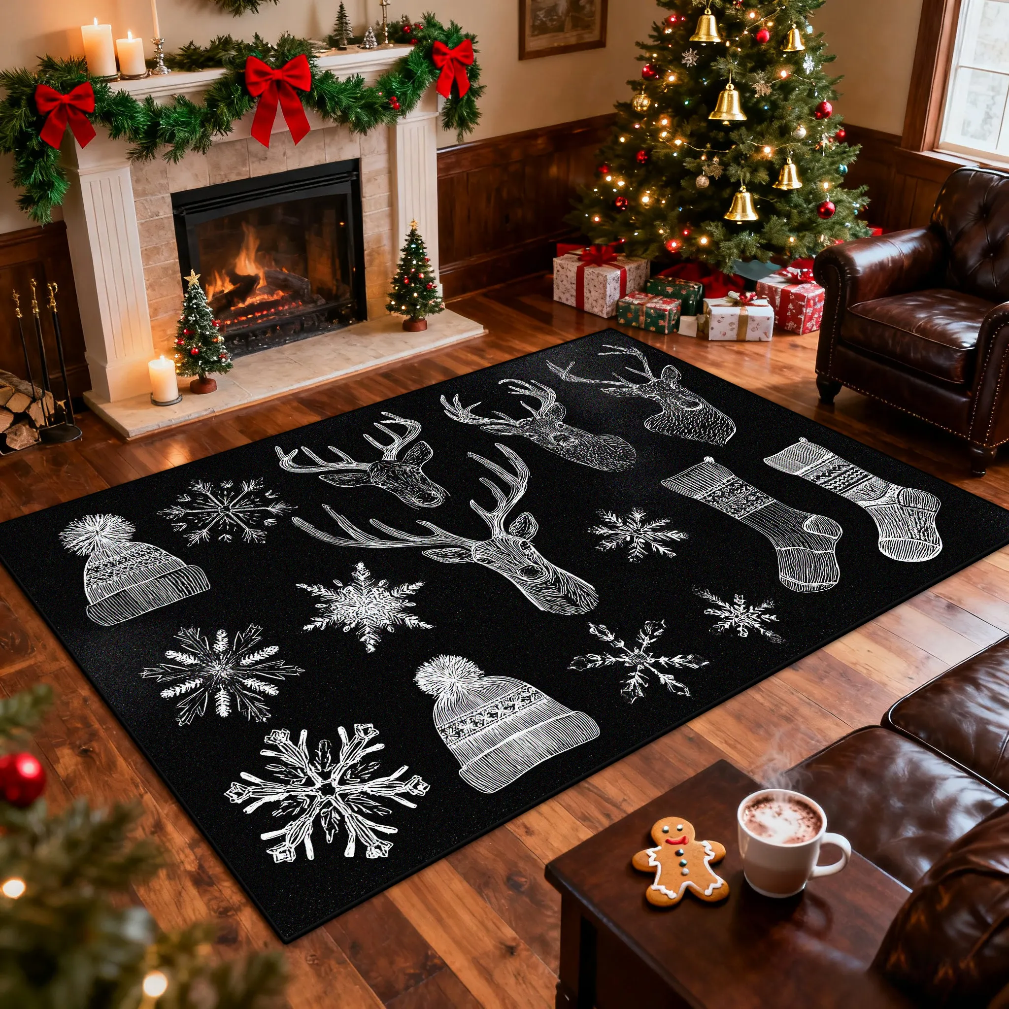 

Утолщенный черный мультяшный ковер для гостиной, украшение для рождественской елки, домашний пушистый плюшевый ковер, татами для спальни, детский мягкий коврик для ног