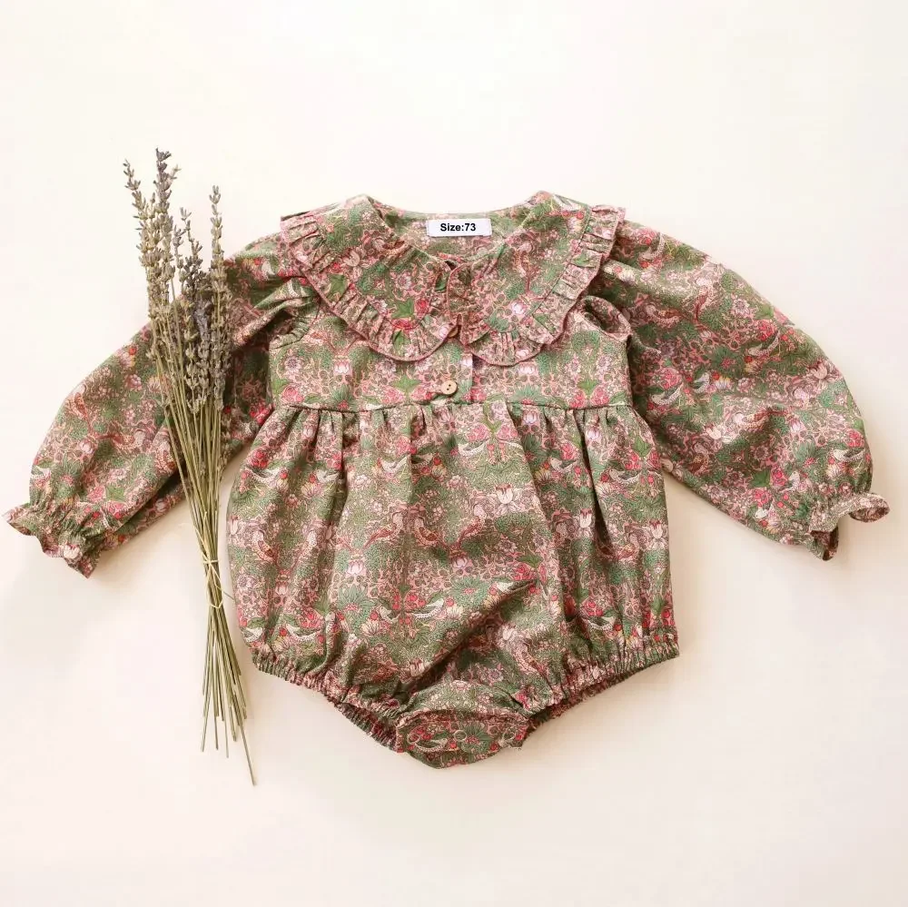 Vintage Floral Baby Girl Romper Spring Wedding Party Outfit Soft Cotton Short Sleeve Cute Design