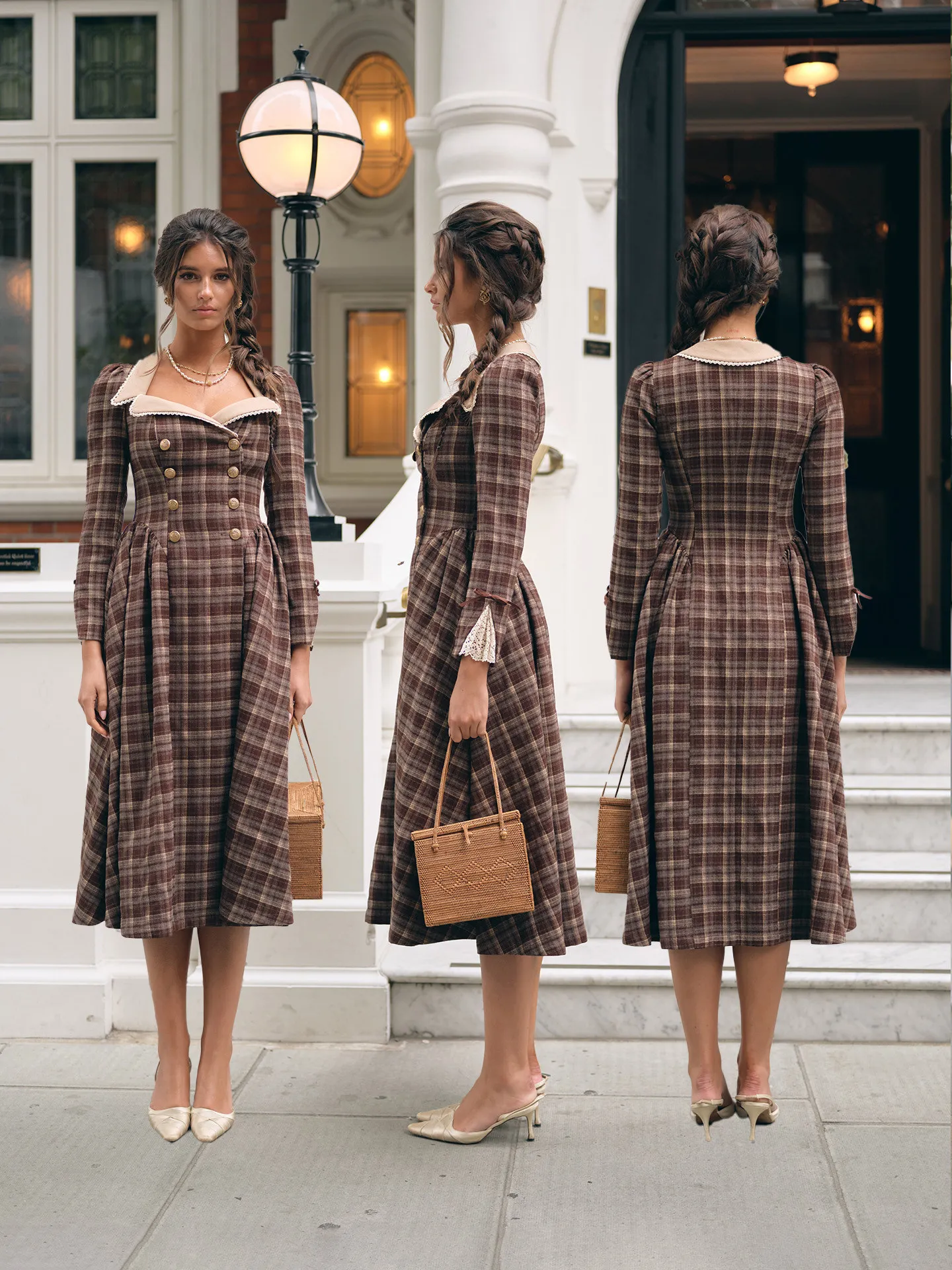 TIYIHAILEY Winter Women Outerwear Plaid Coats Long Mid-Calf Turn Down Collar Jacket Ladies Trench Brown Double Breasted 2026 New