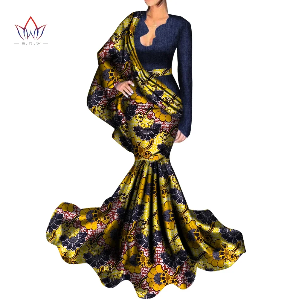 

Summer dress women Dashiki African Evening Dresses Bazin Africa Print Female Cotton Ladies Long Sleeve Clothing WY4640