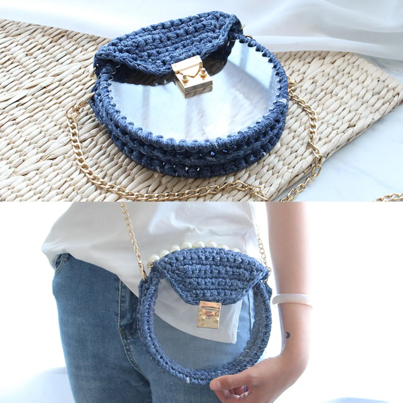 

8Pcs Transparent Acrylic Board DIY Bag Material Smooth Polished Edges Round Shape Tools for Handmade Bag Weaving Crochet