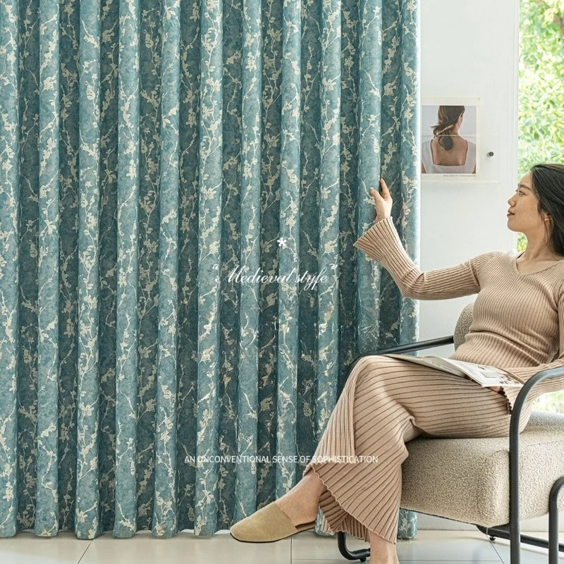 French Mid-century Style Curtains with Full Blackout Curtains for Living Dining Room Bedroom Custom Size Luxury Fashion Modern