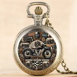 Vintage Motorcycle Pattern Design Quartz Pocket Watch - Men Male Kids Fashion Accessory, Non-Waterproof with World Time Feature