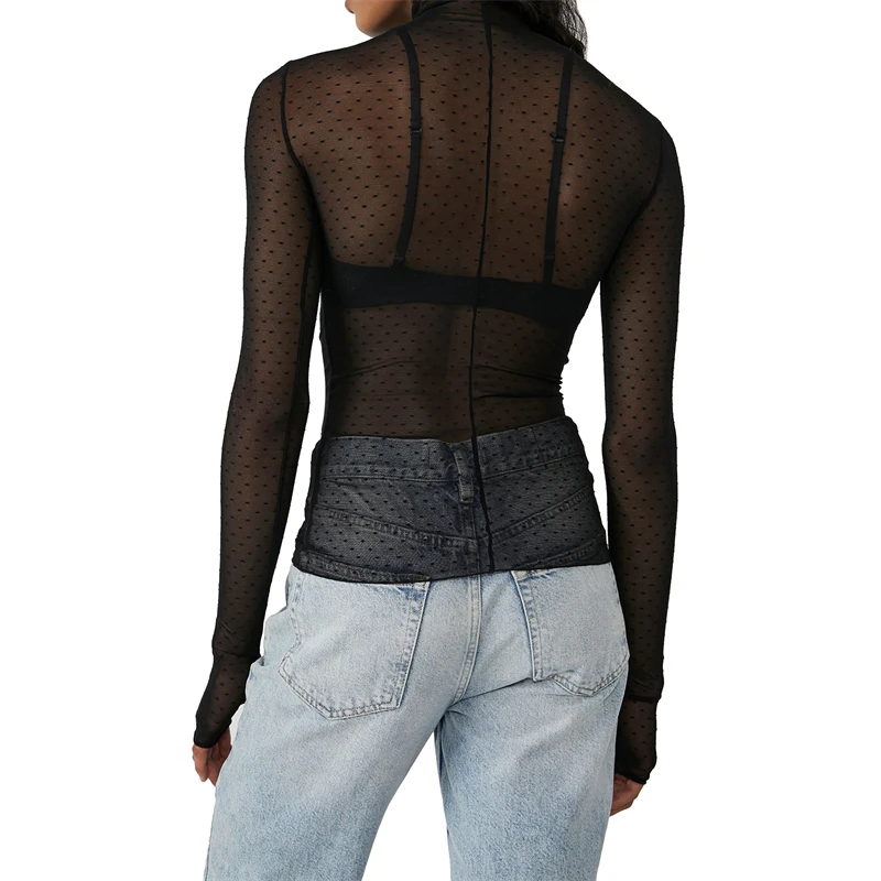 Nueva blusa transparente transparente, camisa Sexy para mujer, Tops de malla Harajuku, Top informal de verano para mujer, ropa para discoteca transparente