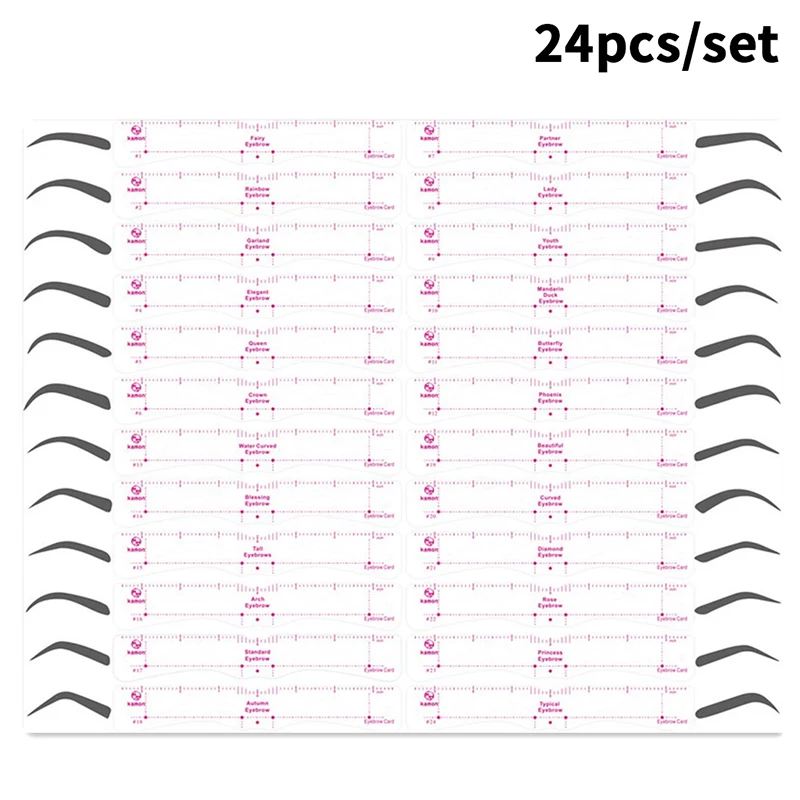 24 stile fissabile sopracciglio stencil carta toelettatura sopracciglio shaper modello adesivi riutilizzabili trucco disegno sopracciglio timbro strumenti di bellezza
