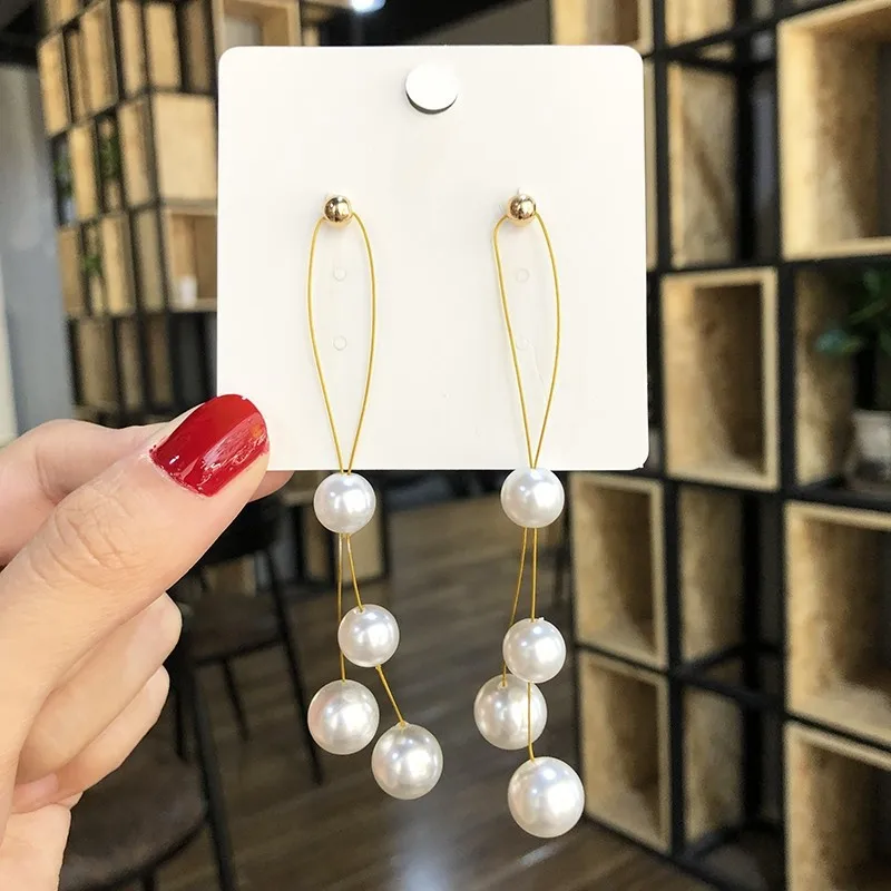 Temperament Long Imitation Pearl Tassel Clips Earrings for Women Without Piercing Pendant Clip Earring Wedding Party Jewelry