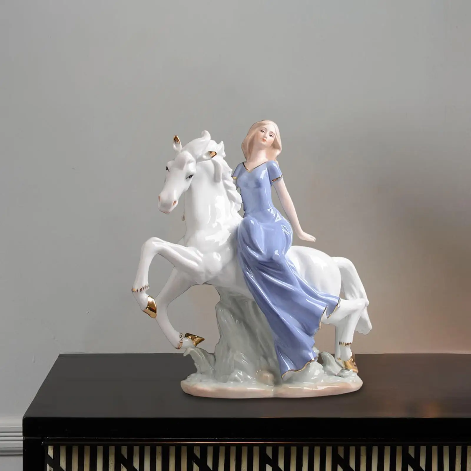 

Horse Riding Girl Statue Porcelain Figurine Crafts Artwork Collectible Birthday