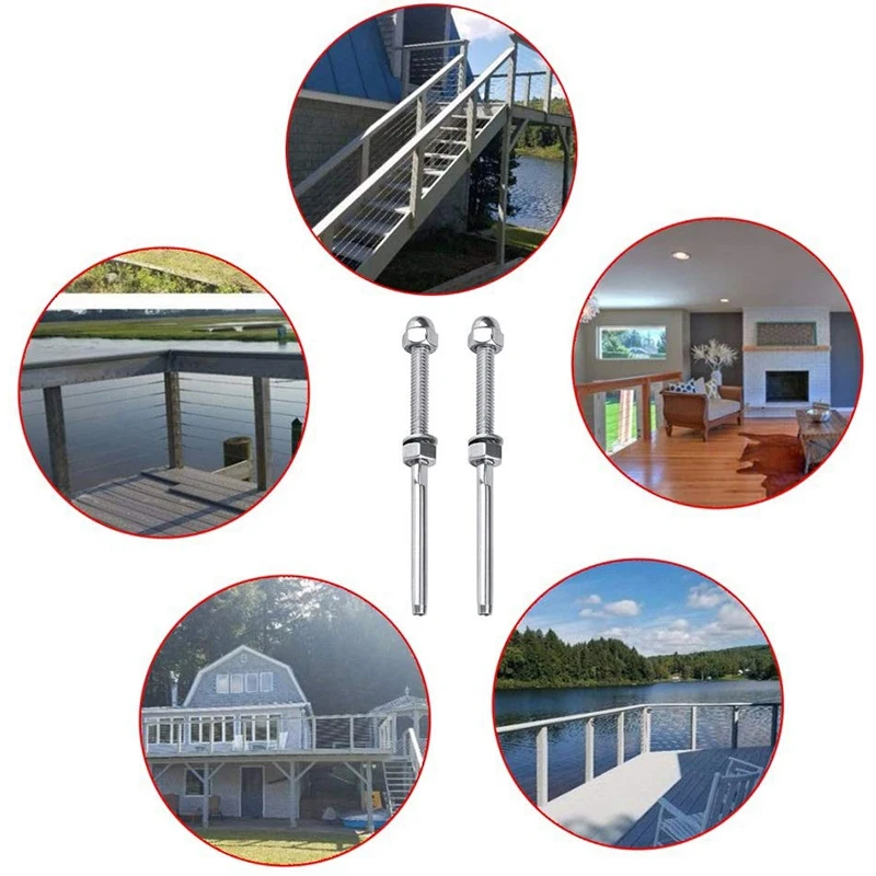 

PA-12 Pack Threaded Terminal Stud 316 Stainless Steel Marine Grade Stud End Fitting Terminal for 3/16 Inch Cable Deck Railing