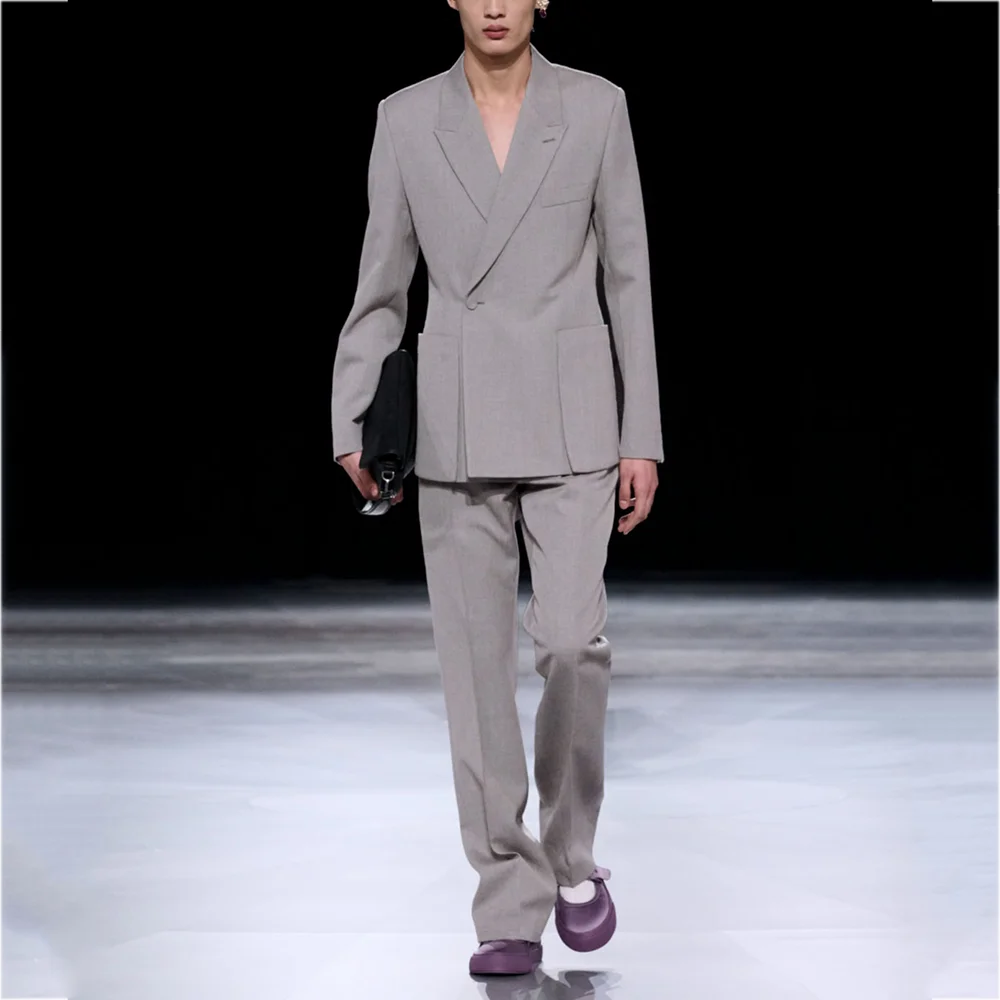 

Casual Chic Men Suit Solid Color Classic Fit Two Piece(Jacket+Pants) High Quality Stylish Party Bridal Shower Fashion Set