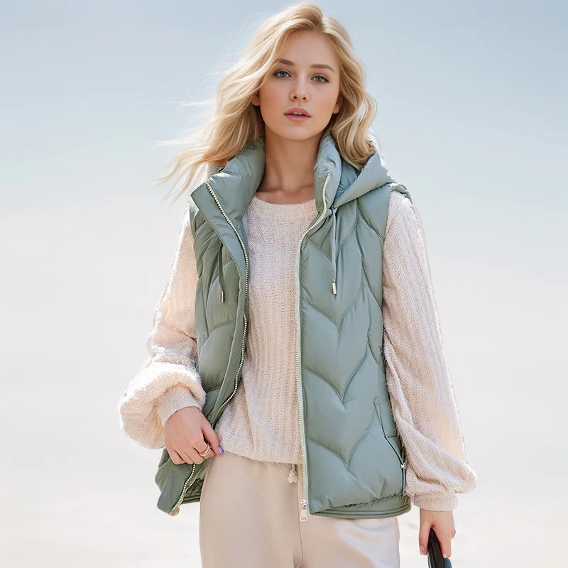 

2025 Winter Women's Sleevsless Jacket Casual Hooded Thick Warm Vest Coats For Female Lady Pure Color Lightweight Vest Jacket