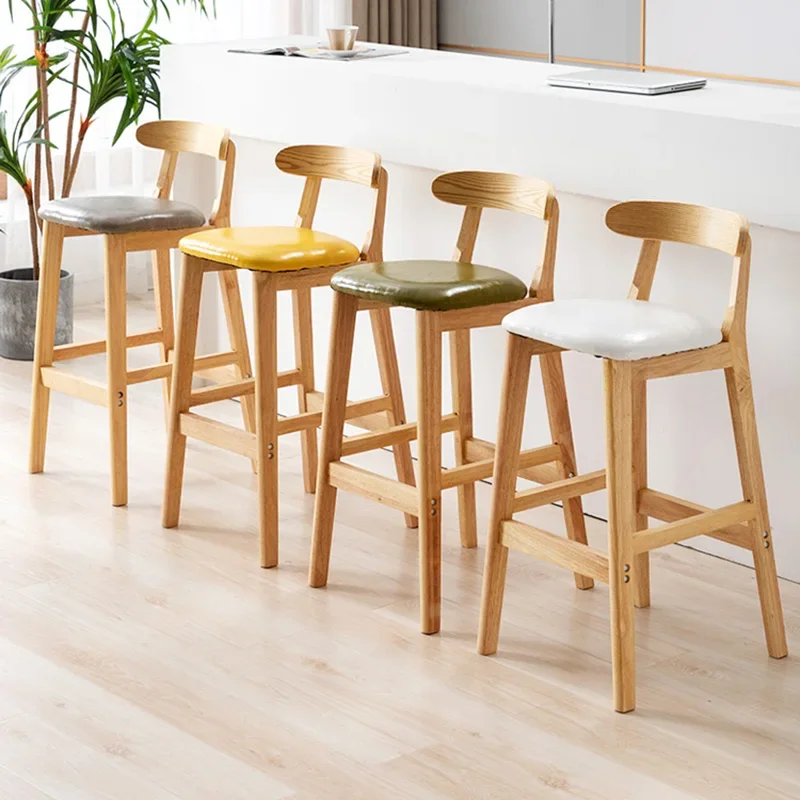 Solid Wood Bar Chair Modern Simple Home Backrest Bar Stool Nordic Sandalye Rubber Fashion Fashion Leather Counter Bar Furniture