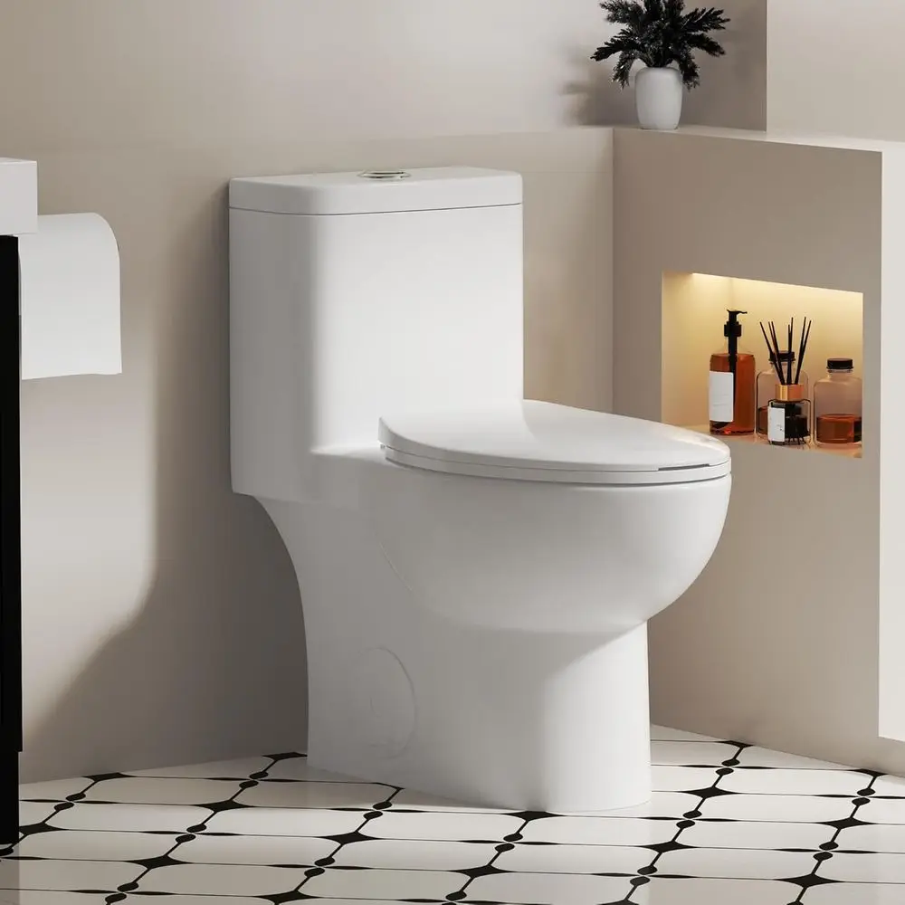 

DAFIFY One Piece Toilet with Comfort Chair Seat, ADA Height 17.3, Modern Bathroom Toilet, Dual Flush 0.8/1.28 GPF, Compact Desig