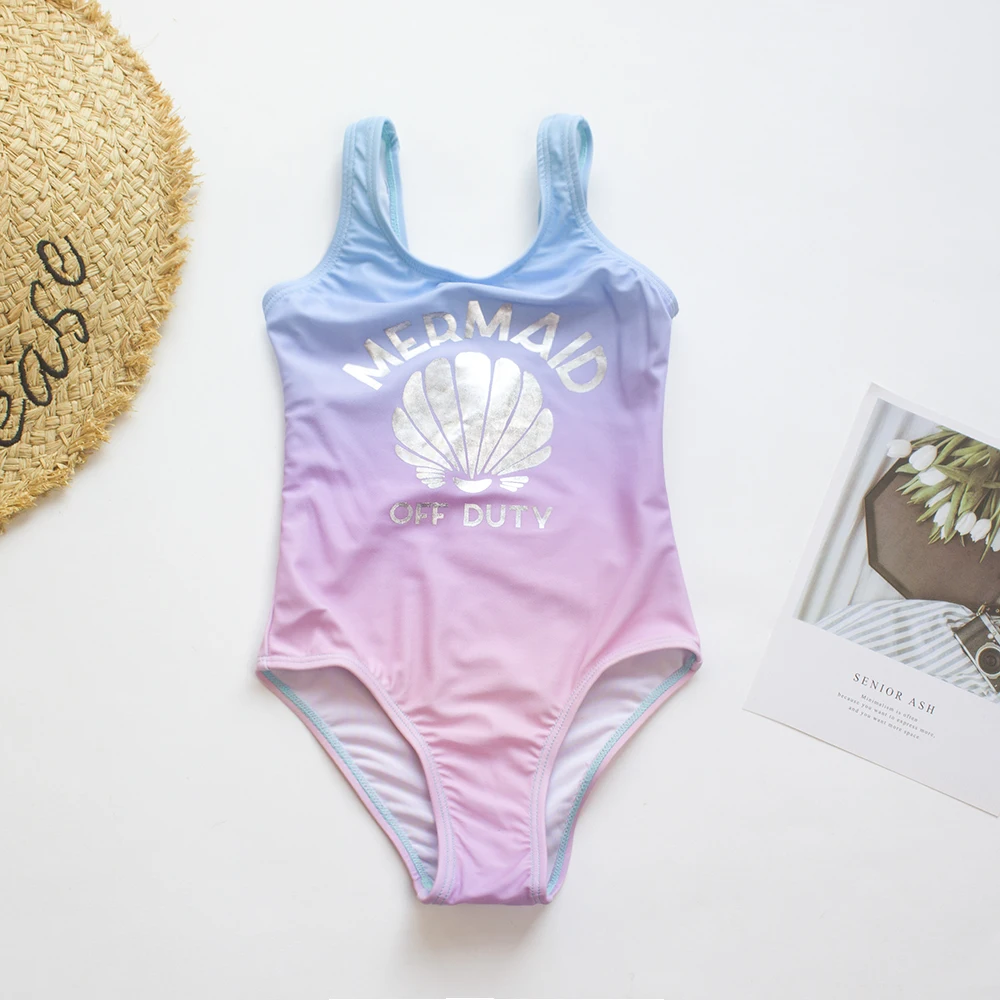 Shell Deco Children Girls Kids One Piece Swimsuit Gradient Random Color Summer Baby Kids Swimwear 3-8 Years Girls Swimming Suit