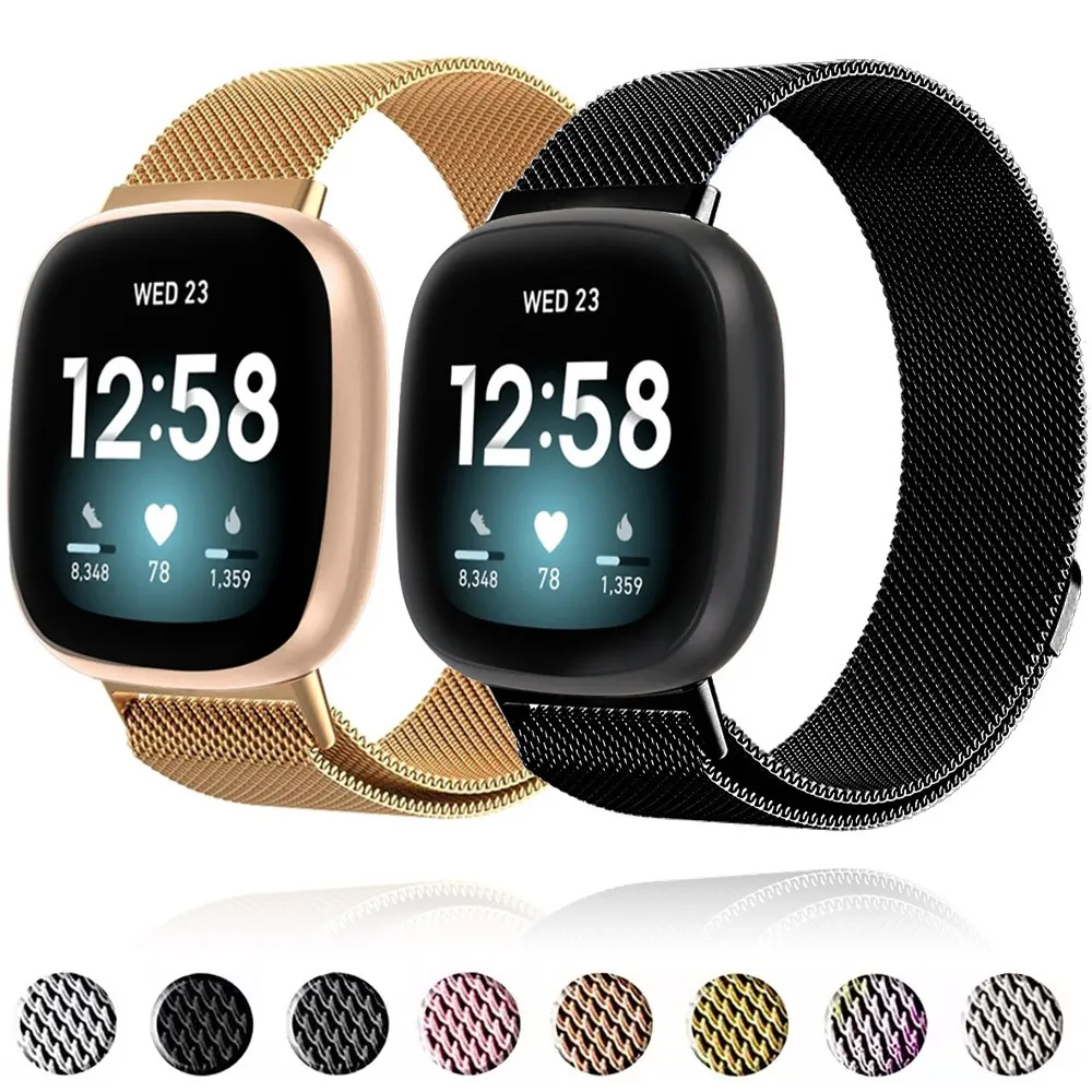 Magnetisches Milanaise-Schlaufenarmband aus Metall für Fitbit Versa 4/Versa 3, sportliches, bequemes Armband für Fitbit Sense 2-1 Zubehör