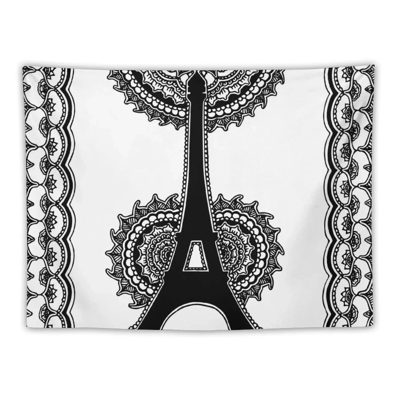 Henna Eiffel Tower || Paris || Black and White || Travel Abstract Tapestry House Decor Bed Room Decoration Tapestry