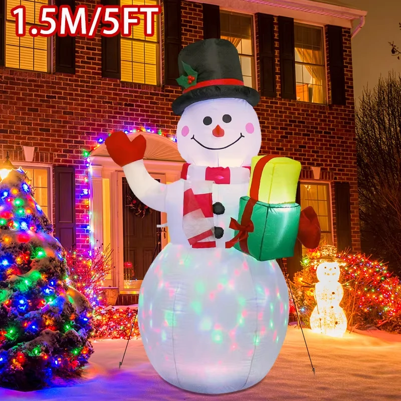 5FT Christmas Inflatables Red Gloves Snowman Outdoor Model Built-in Rotating LED Lights Indoor Outdoor Xmas Decorations