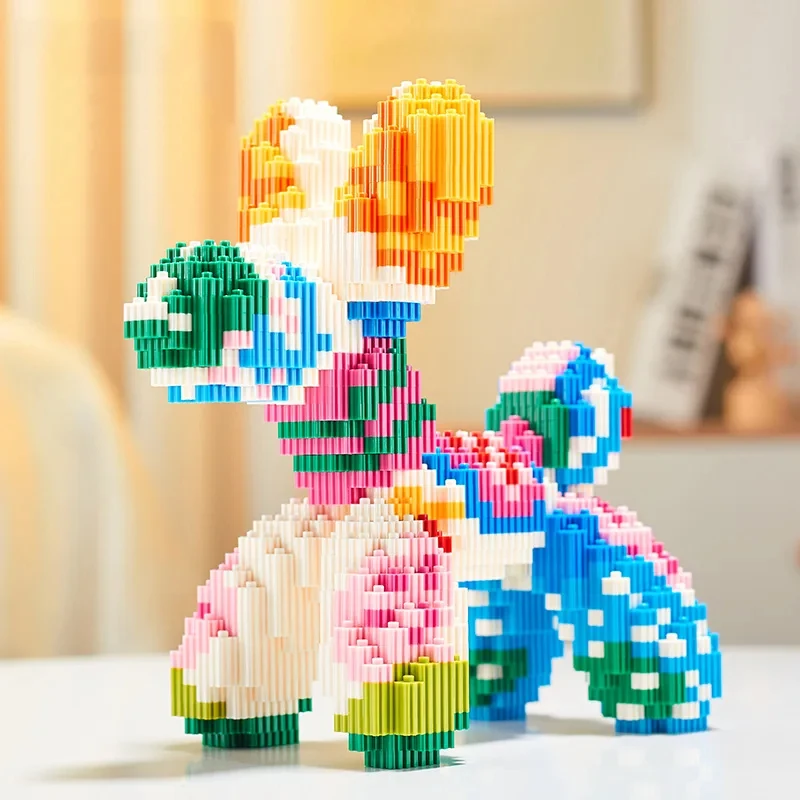 Palloncino colorato cane Micro Building Blocks modello animale carino per la decorazione del Desktop bambini assemblaggio fai da te mattoni