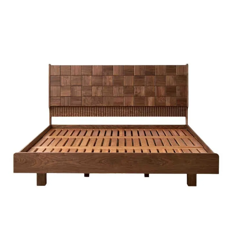 

North American black walnut bed, simple and modern 1.8-meter double bed suspended bed, Nordic all solid wood 2.2-meter large bed