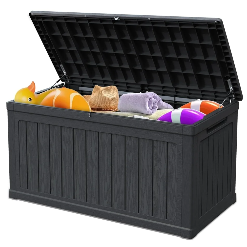 

260 Gallon Double-Wall Resin Deck Box, Lockable Waterproof Outdoor Storage Box, 1000lbs Capacity & Doubles as Seating