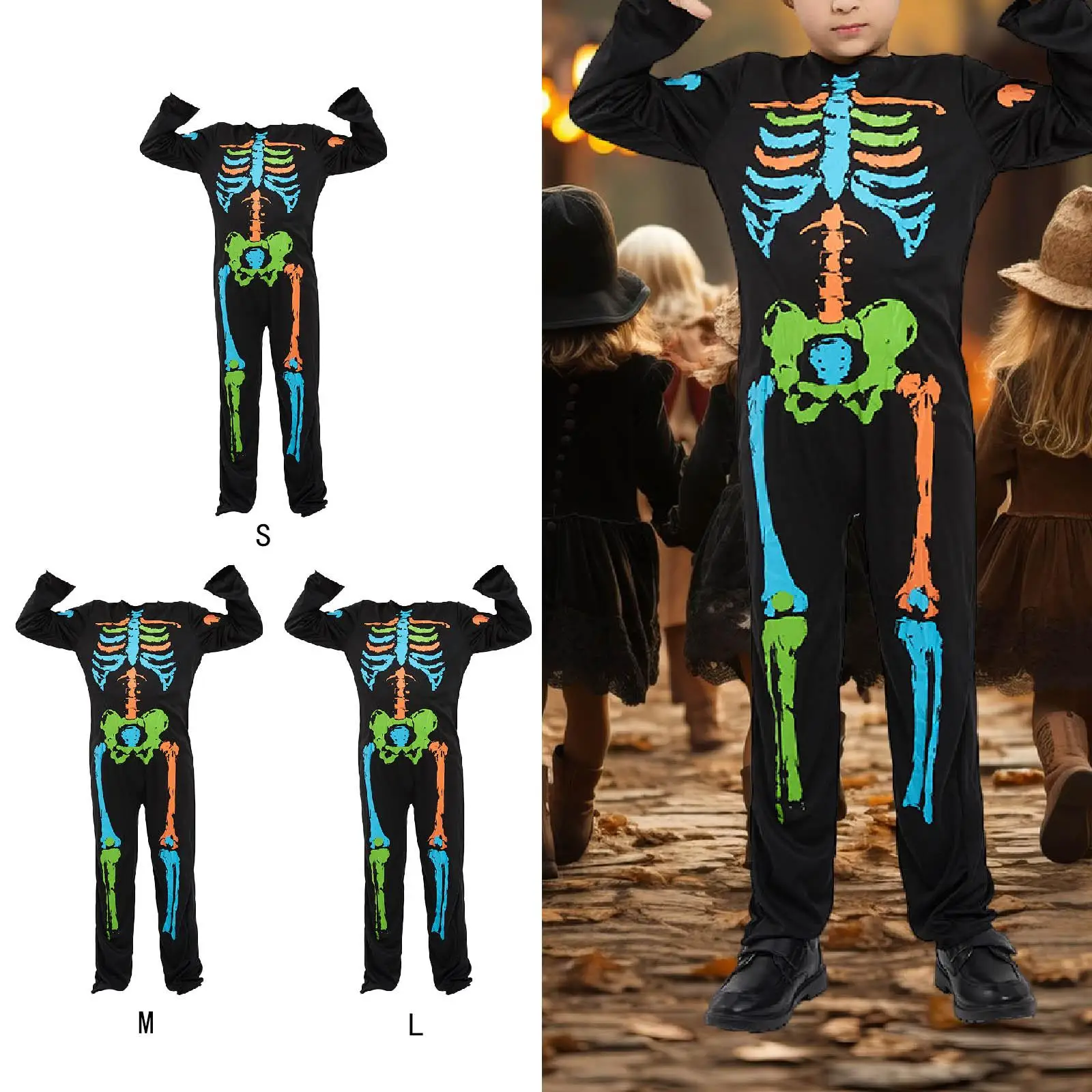 Disfraz de esqueleto de Halloween para niños, decoración de Cosplay, novedad, portátil, reutilizable