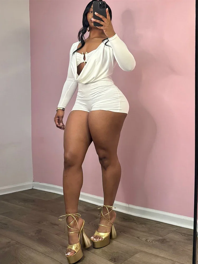 Swing Collar Sexy Women Romper+Metal buckle Bra Hipster Midnight Party Coquette New Spring Trend Workout Playsuits