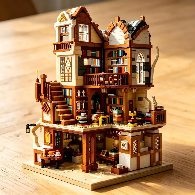 Vintage Book‑House Bricks Model, Multi‑layer Detailed Layout, DIY Building Craft, Chic Desktop Display, Great Collectible Gift.