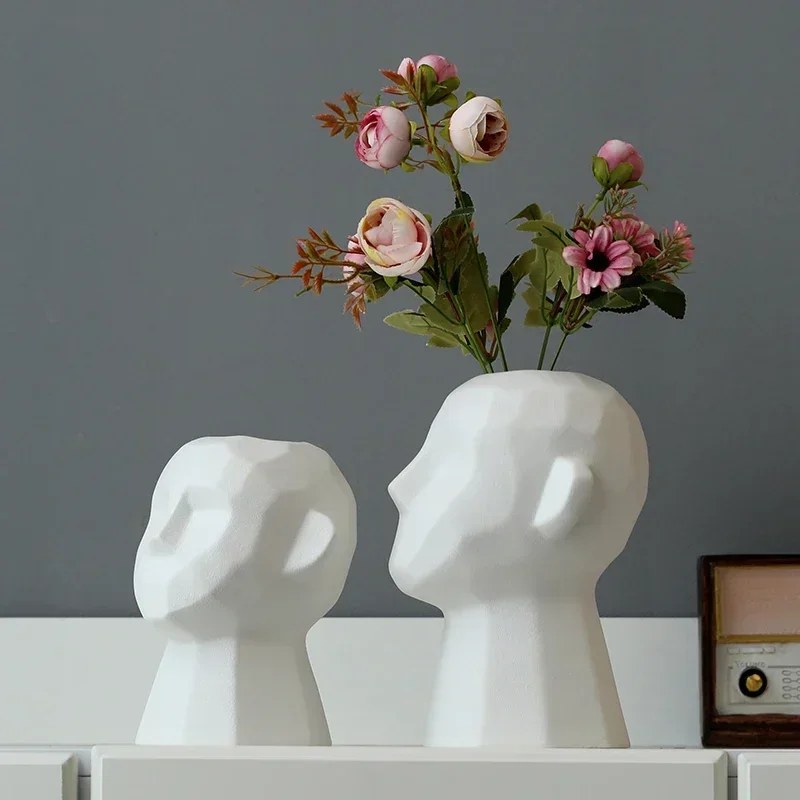 Nordic abstract human head statue white ceramic vase living room bedroom decoration dried flower vase Ornaments home decoration