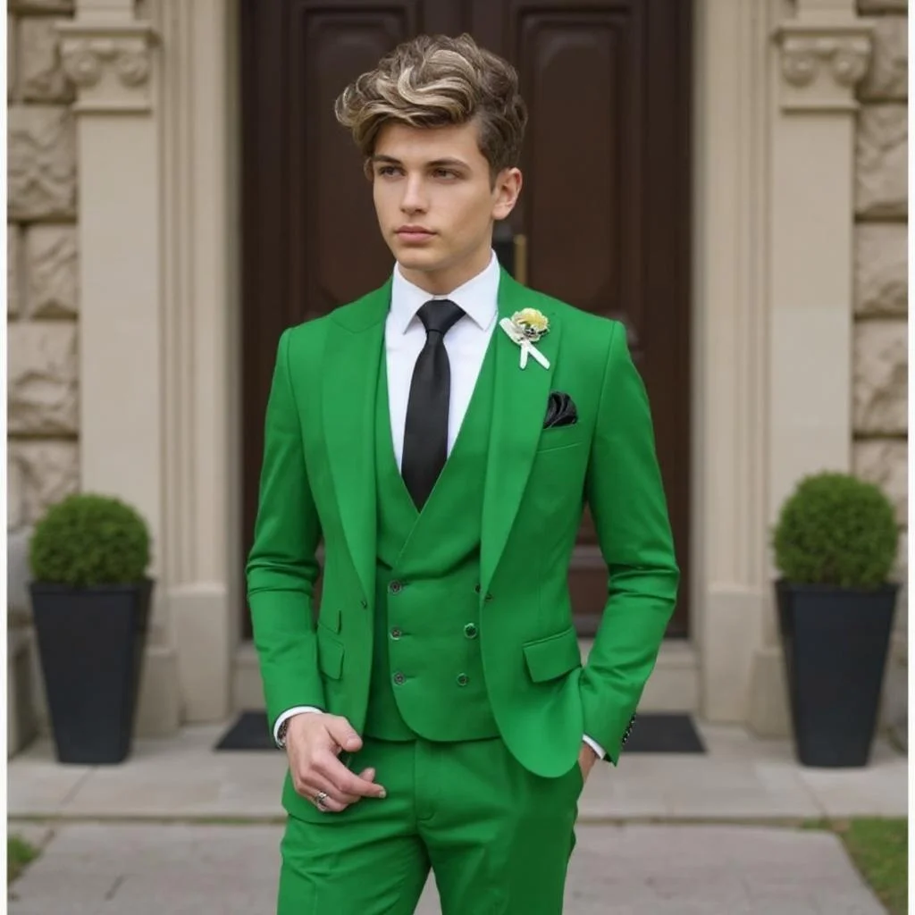 3 Pieces Boy Suits Formal Peaked Lapel Slim Fit Wedding Tuxedo Kids Tailor Made 2-16 Years Old Child Suit ( Blazer+Pants+Vest )