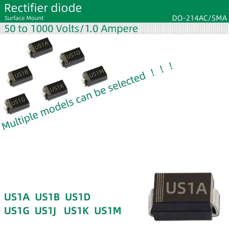 50pcs/lot Rectifier diode DO-214AC/SMA US1A US1B US1D US1G US1J US1K US1M 50 to 1000 Volts 1.0 Ampere
