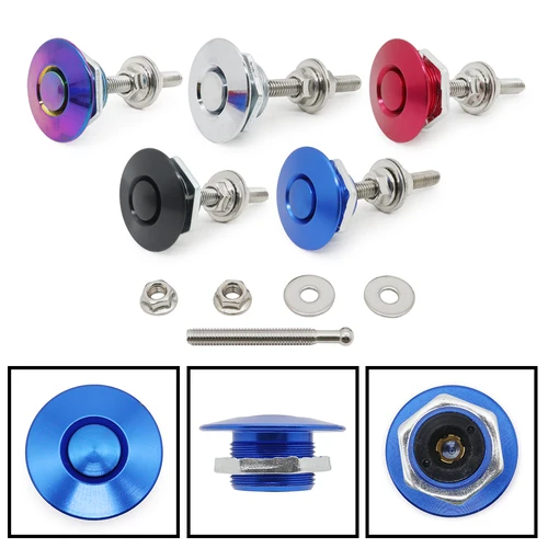 Imagen 2 del producto Kit de Clip de bloqueo de pasadores de capó de palanquilla de botón de estilo Universal de aluminio de 1,25 ""para BMW ect pines rápidos de coche