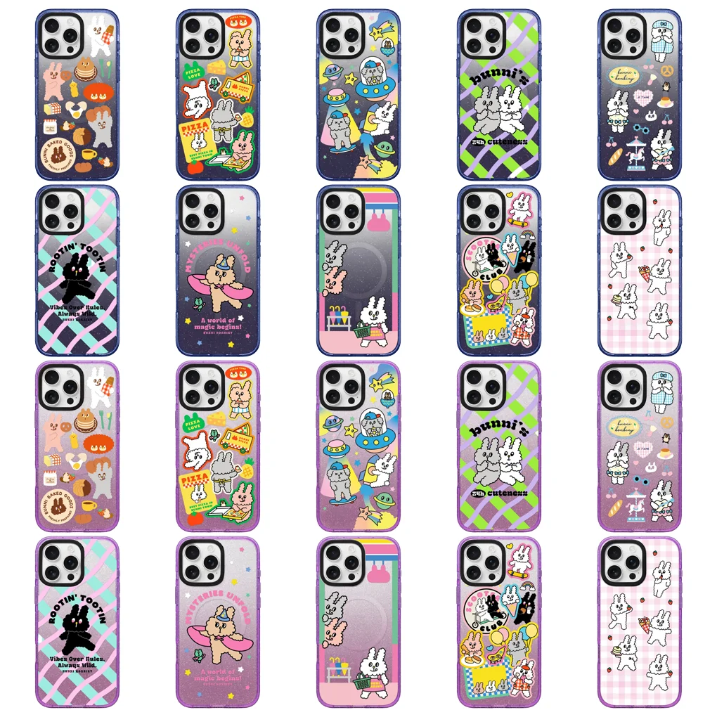 

Lovely Rabbits Blue Purple Star Glitter Border IPhone 14 15 16 Pro Max Case - Protective IPhone Case