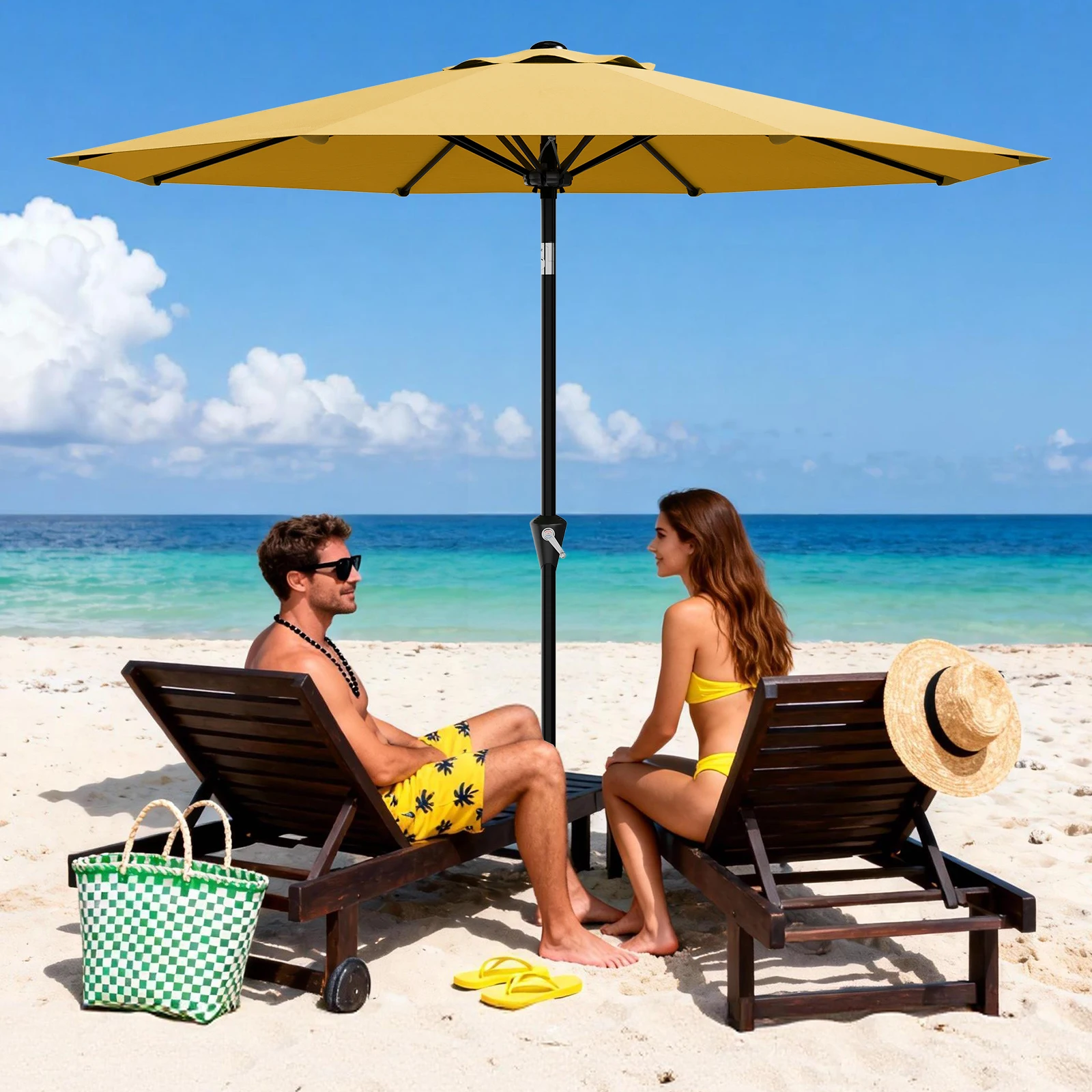 9FT Patio Market Umbrella, UPF 50+ UV Protection Outdoor Sun Parasol with 8 Reinforced Ribs & Push Button Tilt, Waterproof Sun Shade Canopy for Garden Backyard Deck Pool
