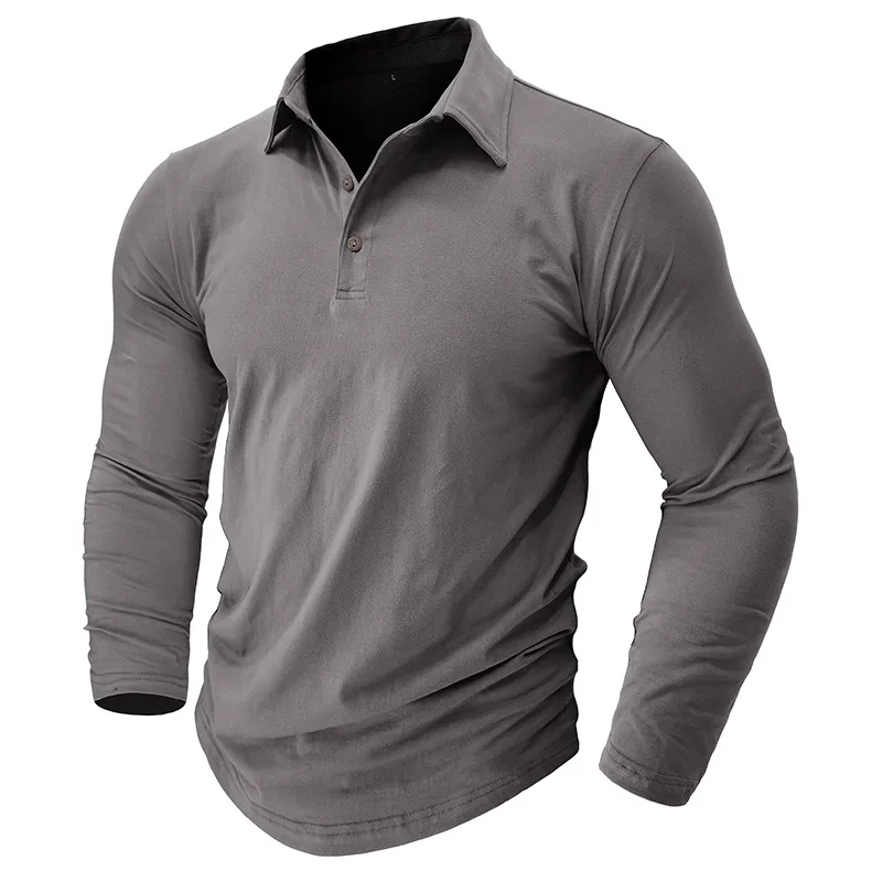 

Outdoor Autumn New Lapel Men's T-shirt Solid Color Mens Pure Cotton Long sleeve Polo Shirt