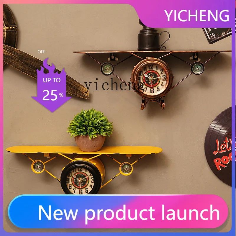 

LYY Vintage Wall Decoration Airplane Model Wall Clock Bar Wall Hanging Ornament Industrial Style Decoration