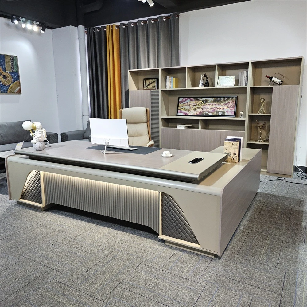 Premium Boss table Modern simple class table Smart light strip Aluminum alloy edge banding and skin process