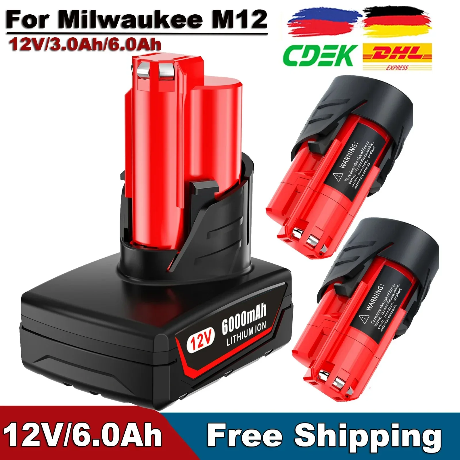 

12V 3.0Ah/6.0Ah Batteries For Milwaukee M12 Rechargeable Battery 48-11-2402 48-11-2411 6000mAh Power Tool Battery For Milwaukee