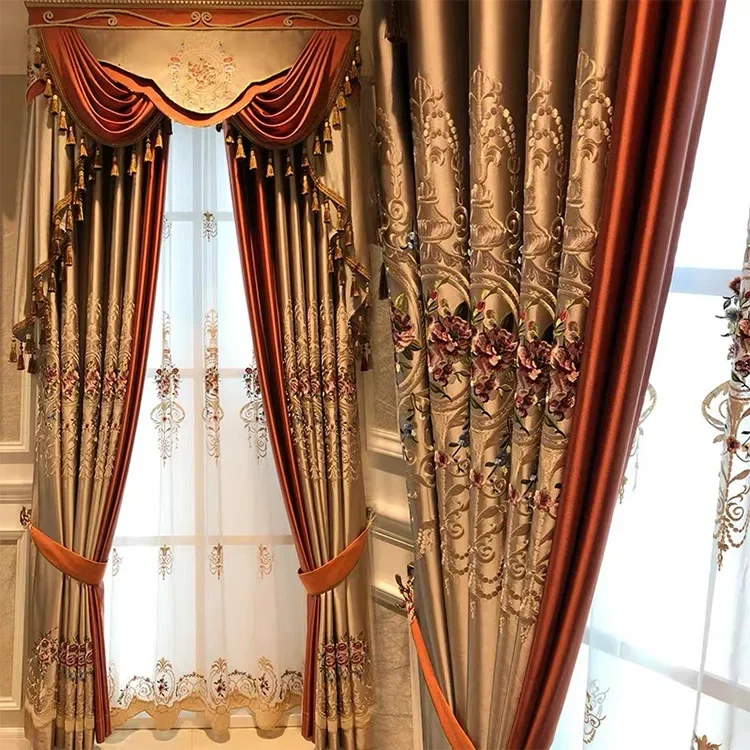 

FF1109Silk embroidery blackout curtain fabric high-end light luxury villa living room bedroom finished curtain