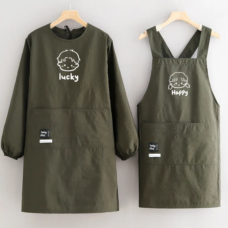 Household Kitchen Apron Fashion Waterproof Cross Strap/Long-sleeved Anti-stain Coverall Smock Catering-specific Workwear