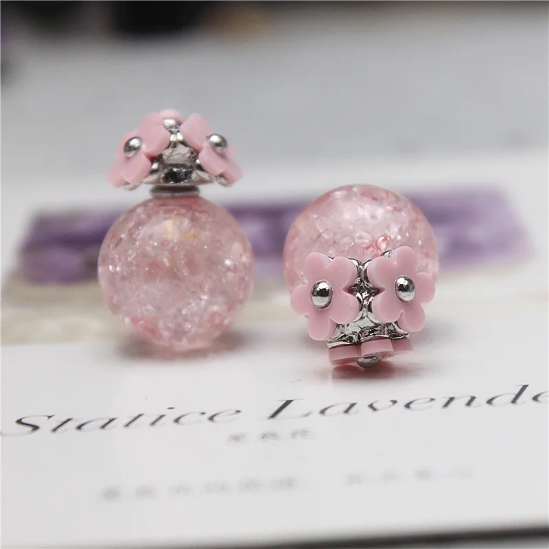 Korean Fashion Jewelry Three Flowers Ice Cracked Colorful Beads Front and Back Double-sided Earrings for Women Girl Accessories