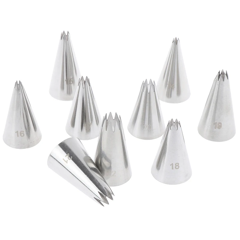 9pcs Open Star Cream Piping Nozzles Cake Decorating Set Metal Pastry Bag Tips